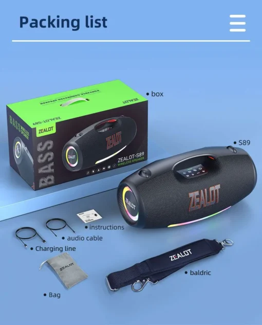 Zealot S89 250W Portable Bluetooth Speaker Subwoofer 48000mAh - Image 12