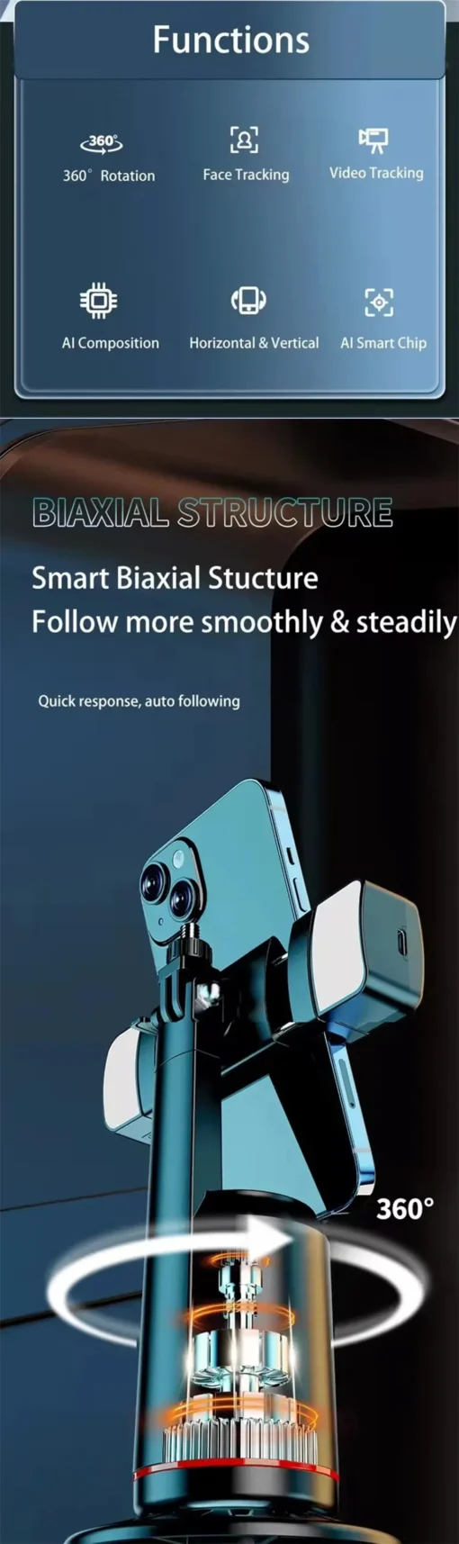Q02 360 Auto Face Tracking Phone Holder/Selfie Stick - Image 7