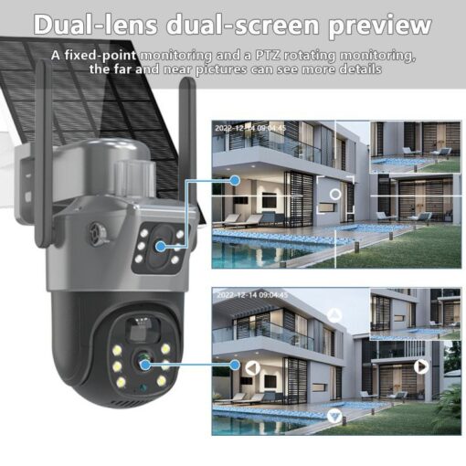 V380 4G Solar CCTV Camera – Dual Lens, 8MP, PTZ, AI Motion Tracking, 128GB Memory, Outdoor Wireless Security