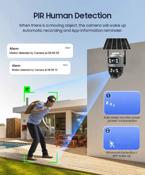 V380 4G Solar CCTV Camera – Dual Lens, 8MP, PTZ, AI Motion Tracking, 128GB Memory, Outdoor Wireless Security - Image 2
