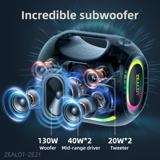 Zealot ZE21 250W Portable Bluetooth Speaker Subwoofer 48000mAh - Image 4