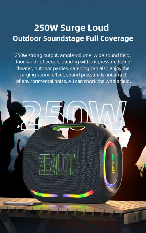 Zealot ZE21 250W Portable Bluetooth Speaker Subwoofer 48000mAh - Image 10
