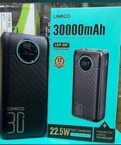 LINKCO LINKO 30000mAh Digital 22.5W Fast-Charging Power Bank with LED Light & Built-in USB Cable